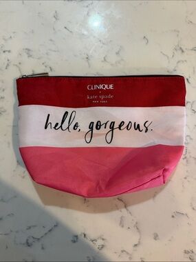 Clinique x kate spade Red White Pink Cosmetic Pouch - "hello, gorgeous."
